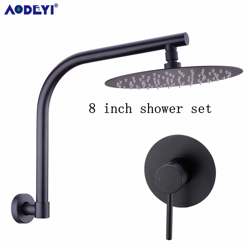 8 inch Round Shower AODEYI латунный матовый черный душевой набор, ванная 8-1" насадка для душа с дождевой насадкой, настенный удлинитель, душевые ручки - Цвет: 8 inch Round Shower