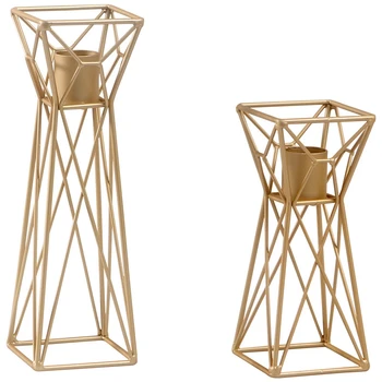 

Geometric Wrought Iron Single Head Candlestick Iron Hollow Tealight Candle Holders for Wedding Home Decoration, Gold