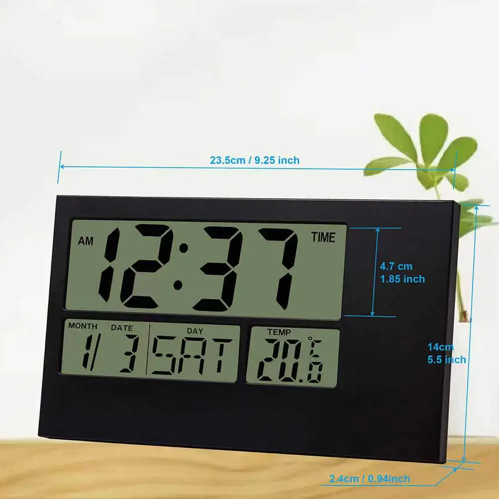 Reloj de pared Digital atómico, pantalla Lcd grande, funciona con pilas,  temperatura interior, calendario, mesa de