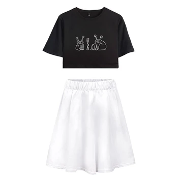 

Daniel Johnston letter print casual loose sports girl short-sleeved shirt mini skirt suit women's cotton skirt suit