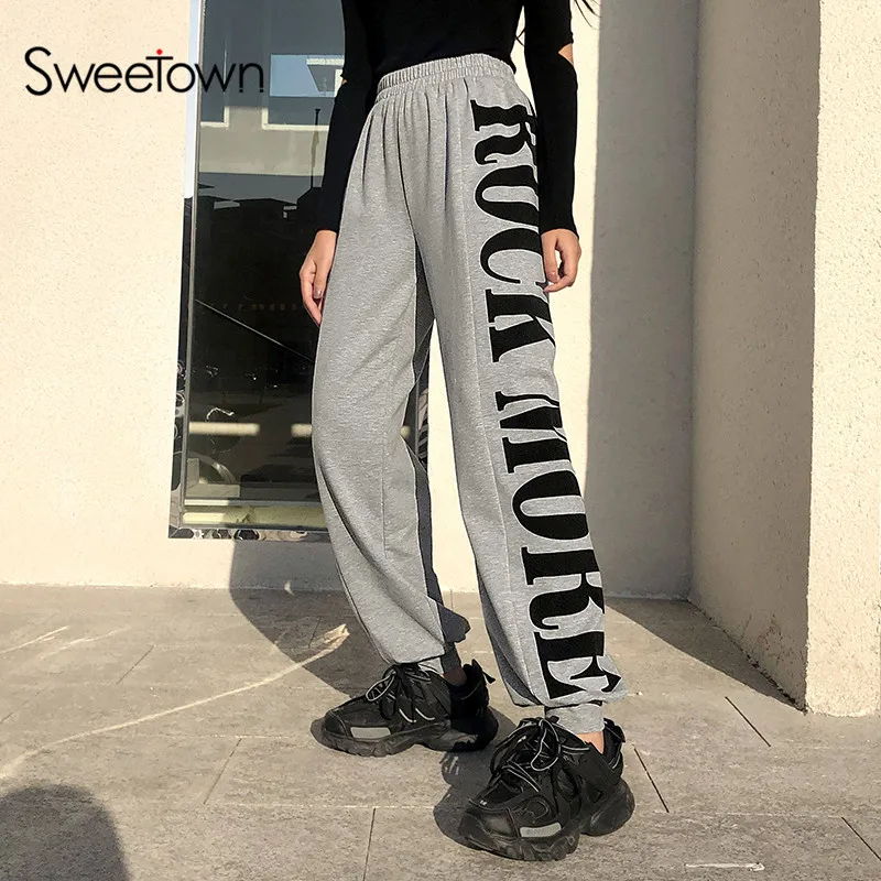 Sweetown, повседневные мешковатые спортивные штаны, женские штаны с принтом в виде букв сбоку, женские уличные брюки с высокой талией, женская уличная одежда