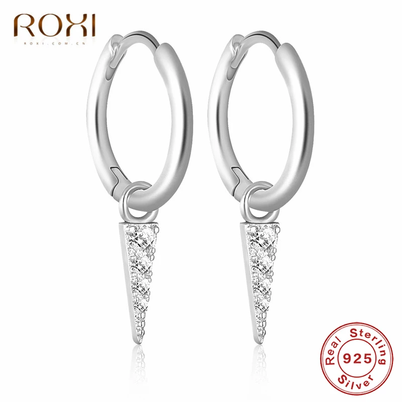ROXI модные корейские ювелирные изделия простая серьга геометрической формы 925 пробы Серебряный треугольник кулон серьги гвоздики для женщин ювелирные изделия - Окраска металла: Платиновое покрытие