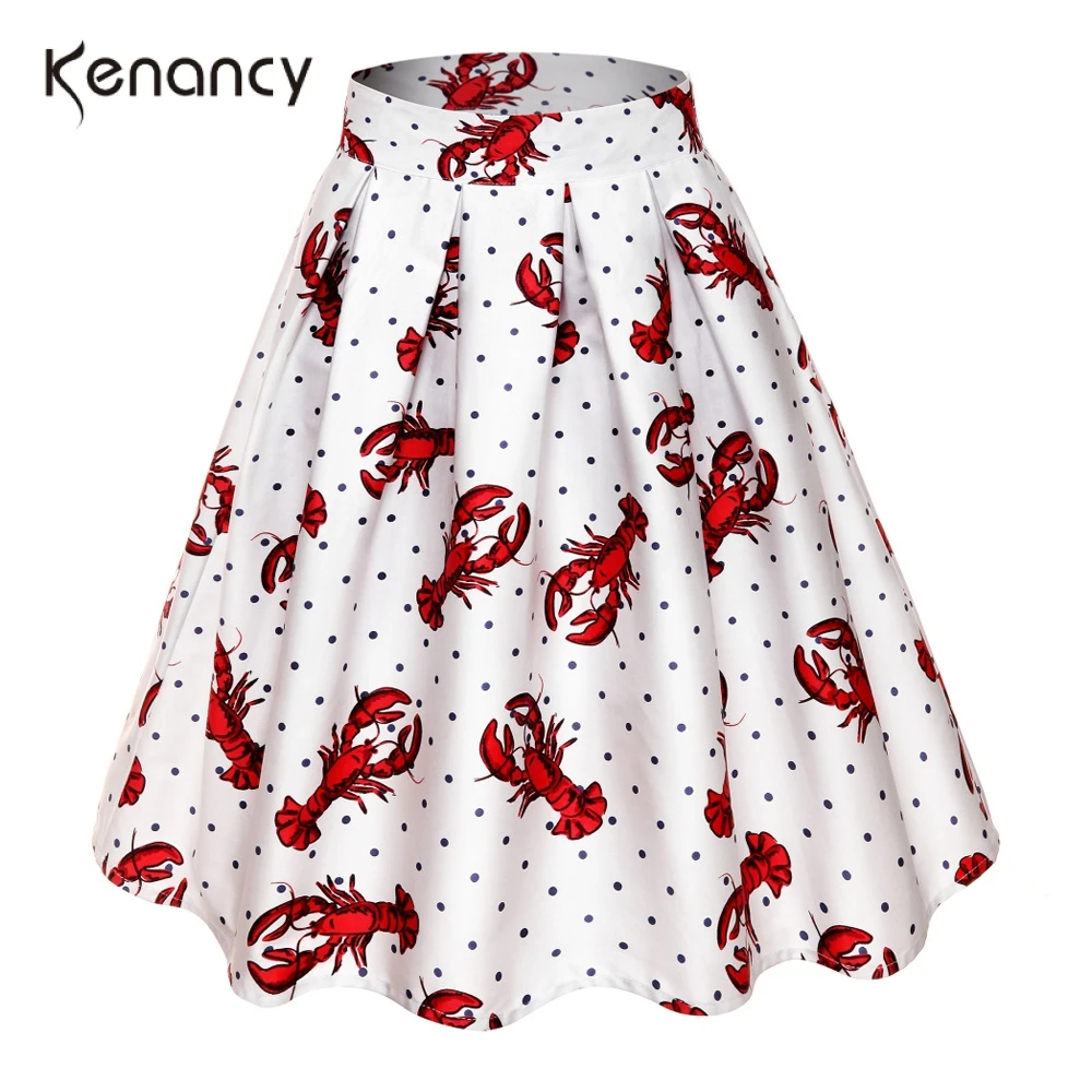 

Kenancy White Animal Fish Print Women Skirts Summer Dot High Waist Retro Skirts 60s Rockabilly Swing Female Skirts S~4XL Skirts