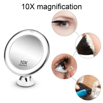 

360 Degree Rotation 10X Magnifying Makeup Mirror My Flexible Mirror Folding Vanity Mirror with LED Light Makeup Tools Dropship
