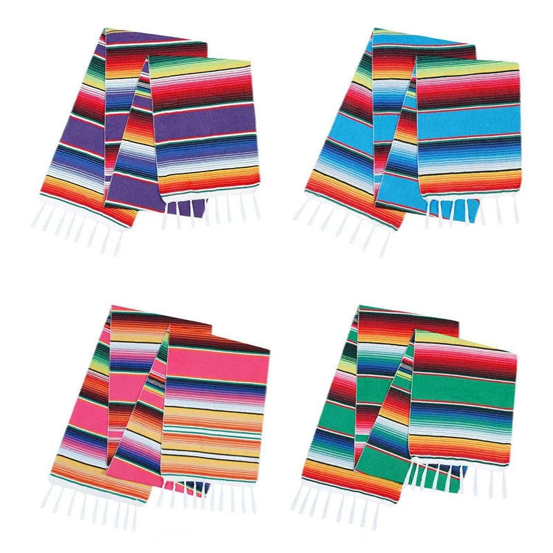 

Mexican Serape Table Runners Serape Mexican Table Blanket Fringe Cotton Table Runner for Outdoor Picnics Dining Wedding Party De