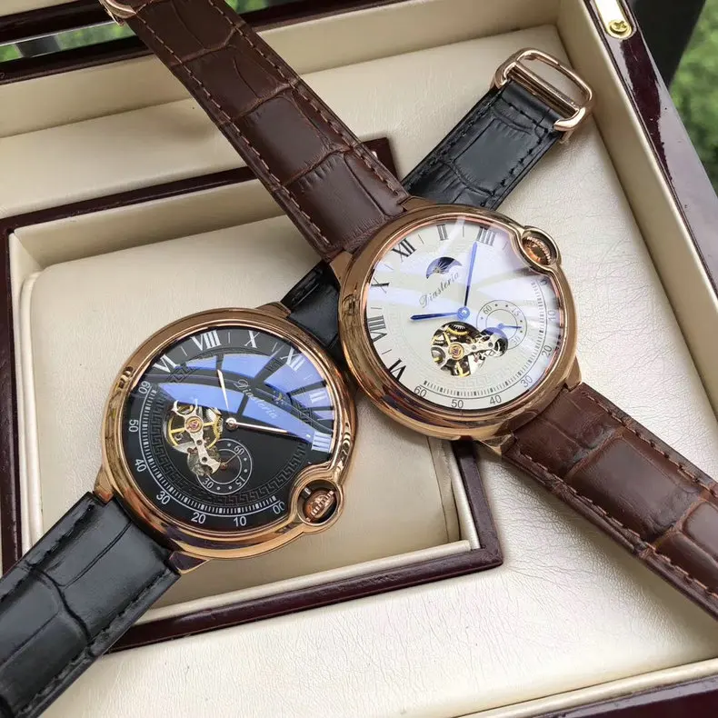 Супер роскошные мужские Tourbillon, полые механические часы, модные повседневные часы с водным призрачным подъемным циферблатом, Мужские автоматические наручные часы