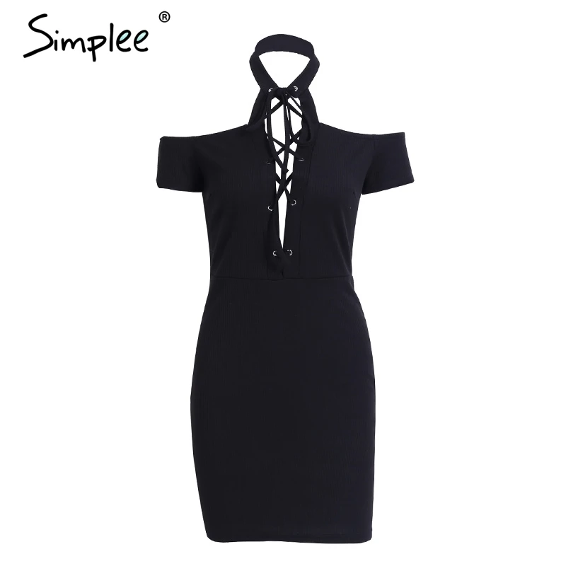 Осеннее и зимнее женское платье Simplee на шнуровке с открытыми плечами открытое