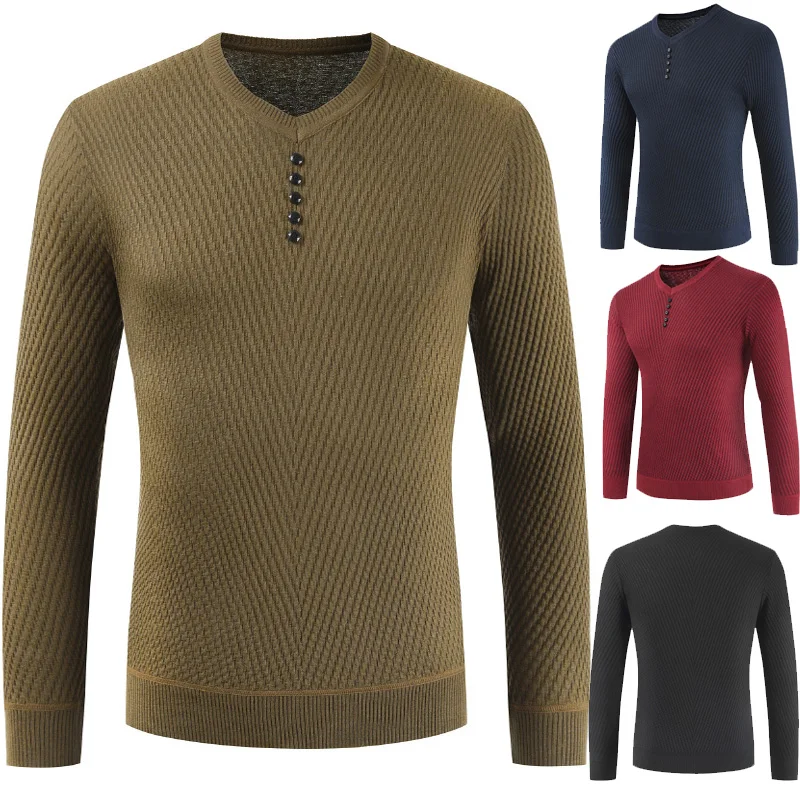 

New Men's V-neck Sweater Five Button Sweater Pullovers
