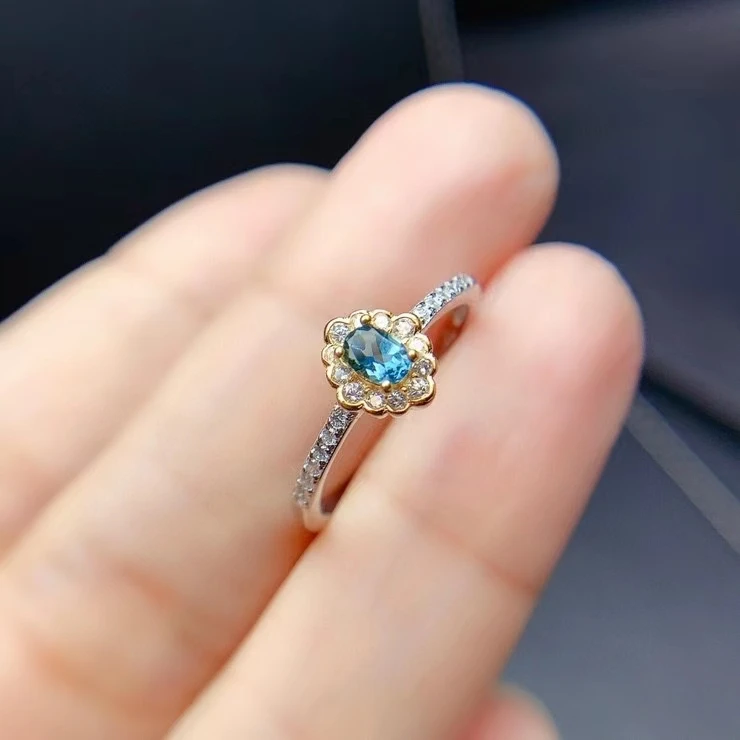 KJJEAXCMY fine jewelry S925 sterling silver inlaid natural blue topaz girl luxury ring support test Chinese style hot selling