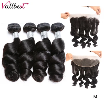 

Vallbest Loose Wave Bundles With Frontal Brazilian Hair Weave Bundles Human Hair 4 Bundles With Ear To Ear Lace Frontal Remy