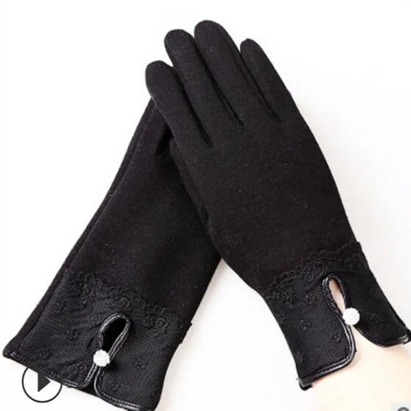 G146 016F black VIIANLES перчатки для сенсорного экрана с кружевным бантом женские зимние варежки теплые женские элегантные флокированные теплые перчатки Горячие толстые варежки - Цвет: G146 016F black