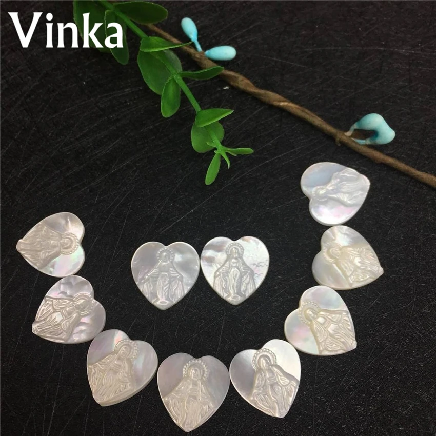 

10PCS/Lot Hot Natural Mother Of Pear Shell Virgin Mary Heart Shape Shell 15*15mm Madonna Jewelry Accessories