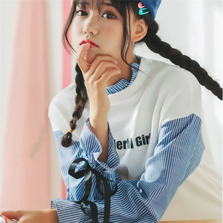 Merry Pretty толстовка с гофрированным воротником Женская Полосатая Лоскутная с расклешенными рукавами хлопковые бархатные пуловеры милые топы с капюшоном для девочек