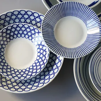 

Japanese Style Multi-size Geometric Pattern Ceramic Tableware Set Restaurant Kitchen Household Bone China Plate Bowl Dish