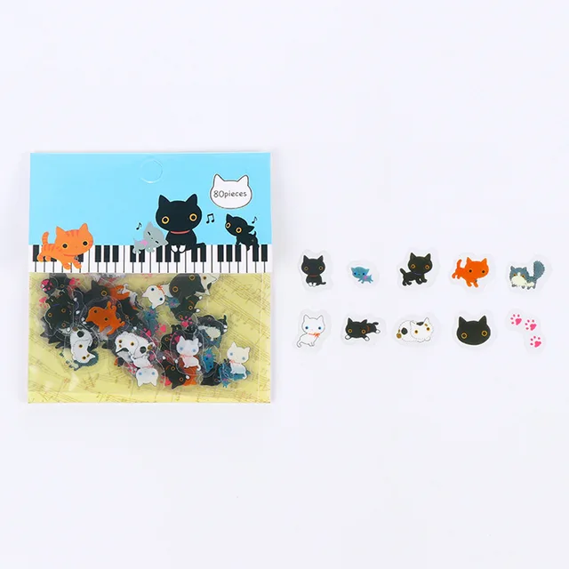80 pcs/bag Japanese Stationery Stickers Cute Cat Sticky Paper Kawaii PVC Diary Bear sticker For Decoration Diary Scrapbooking 2