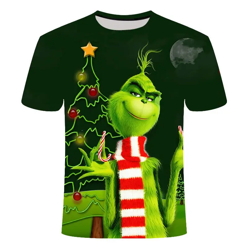 Новинка рубашка 3d impressao natal em torno do pescocos manga curta Verao moda meninos meninas criandas roupas de rua