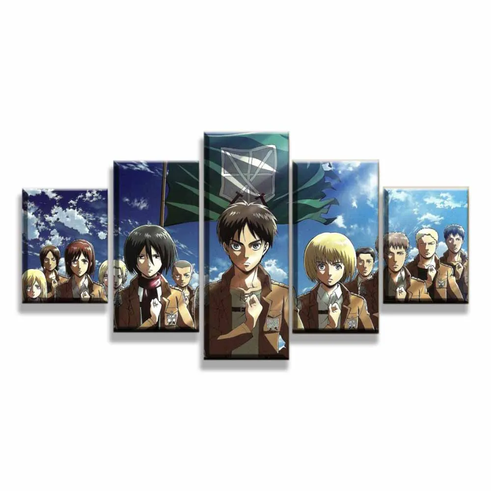 HD-Printed-Modular-Pictures-Framework-Canvas-5-Panel-Anime-Attack-on-Titan-Characters-Poster-Home-Decor