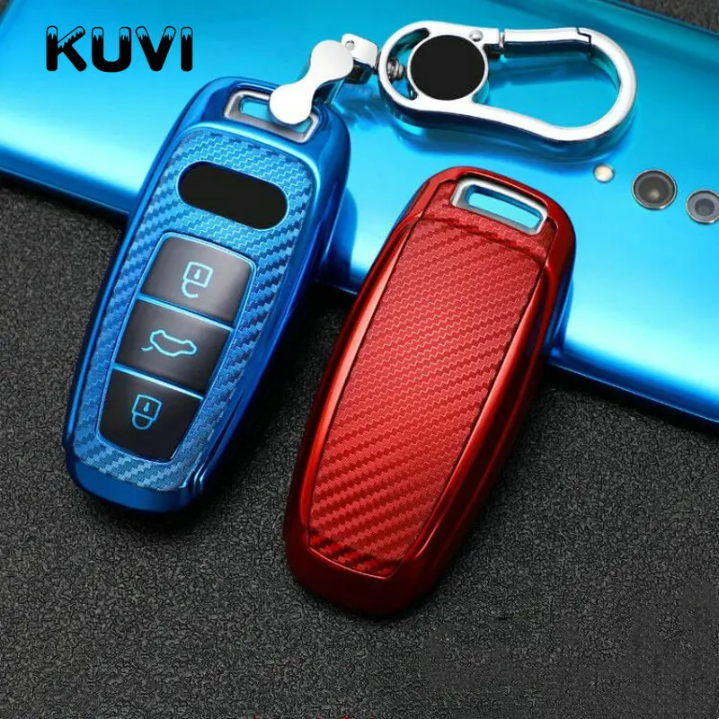 New Tpu Carbon Grain Car Key Cover Case For Audi A6 A6l A7 A8 Q8 Etron