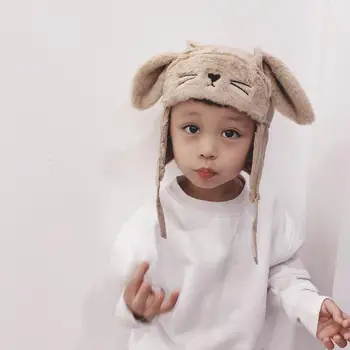 

Children Boys And Girls Cute Cartoon Hat Baby Plush Embroidery Autumn Winter Warm Head Wrap Hat Cotton Blends Lovely Cap