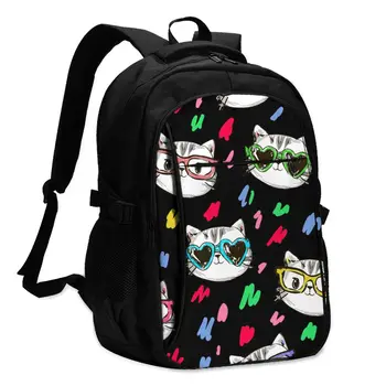

Backpack USB Charge Women Cute Cat Illustration Student Backpack Letters Print School Bag Teenager Girls Backpack