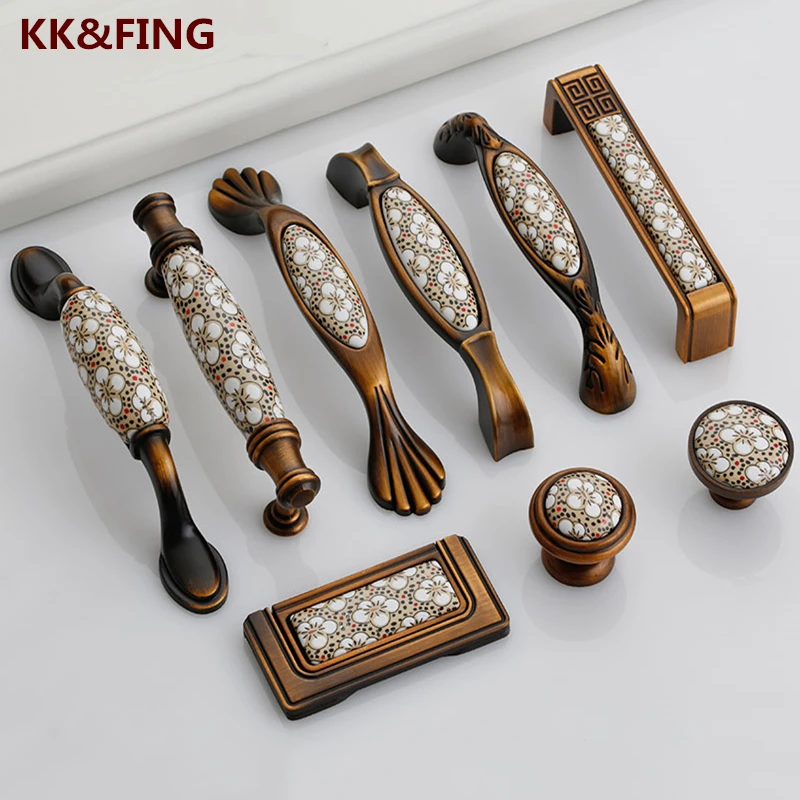 KK&ampFING Vintage Ceramic Cabinet Handles Dumb Coffee Osmanthus Wardrobe Door Handle Furniture Drawer Knobs Pulls | Обустройство