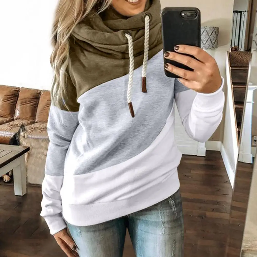 

Hoodies Women Ladies Solid Hooded Turtleneck Long Sleeve Sweatshirt Pullover Tops Shirt Sudadera Mujer