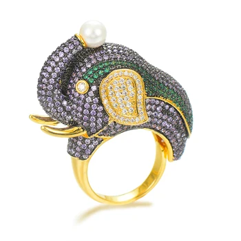 

missvikki Luxury Dubai Europe Elephant Shape Rings for Noble Women Party Show Fingers Jewelry Unique Rings Full CZ