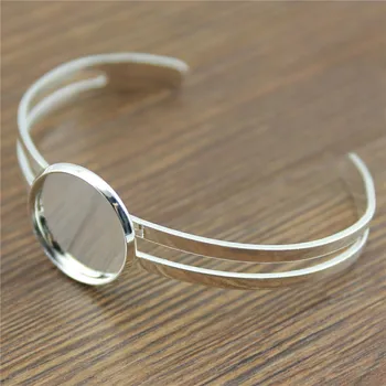 

2pcs Kid'S Bangle Fit 16mm Round Cabochon, Kids Adjustable Bangle, Shiny Silver Color Adjustable Bangle For Children