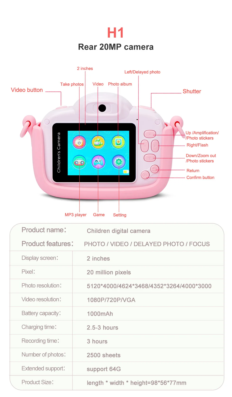 Minibear Children Camera For Kids Digital Camera For Children 1080P HD Video Camera Toy For Children Birthday Gift For Girl Boys