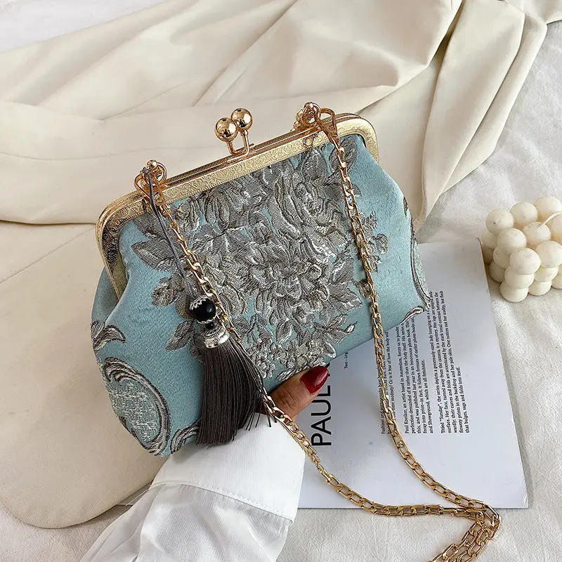 Chain Women Shoulder Crossbody Messenger Bag Women's Handbags Autumn Vintage Fashion Flowers Bag Bags Kiss Lock Shell Bags crossbody bag women handbags
