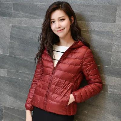wine red- black-hood Ультра яркий пуховик для женщин Двусторонняя одежда плюс размер 4XL тонкое пальто Женская куртка женская chaqueta mujer casaco - Цвет: wine red- black-hood