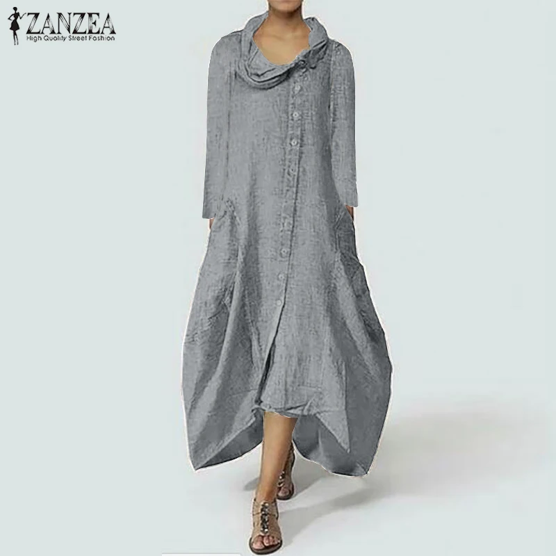 ZANZEA Women Women Sundress Turtleneck Long Maxi Dress Elegant Ladies Solid Robe Casual Vestidos Kaftan Asymmetrical Dresses ZANZEA Women Women Sundress Turtleneck Long Maxi Dress Elegant Ladies Solid Robe Casual Vestidos Kaftan Asymmetrical Dresses