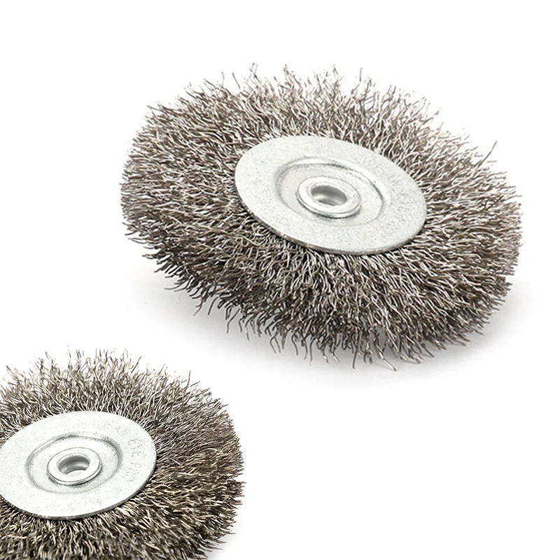 Brosse de roue de fil d'acier inoxydable de tonnelle de 3 pouces 6mm pour des outils abrasifs de peinture de nettoyage de polissage de meuleuse de banc ► Photo 2/6