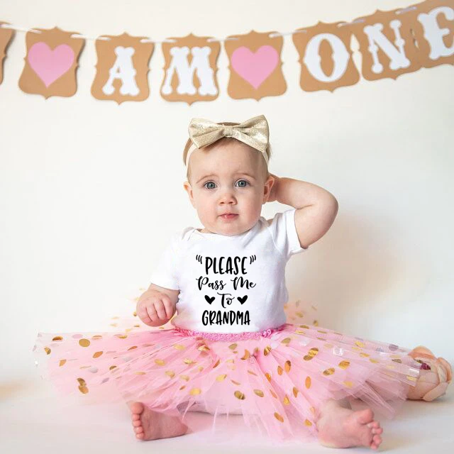 Please Pass Me To Grandma Girls Dress Cute Set Skirt with Romper American Born Clothes Baby Party Wear Funny | Детская одежда и