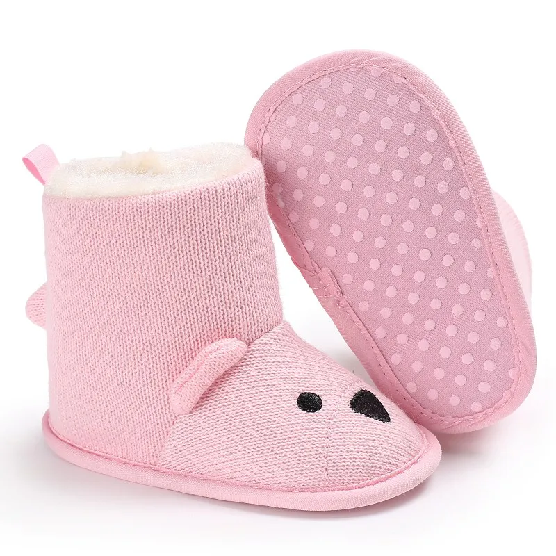 Детские Женские зимние ботинки Носки с рисунком медведя из мультика, для тех, кто только начинает ходить, трикотажные Утепленная одежда пинетки для малышей ясельного возраста, для новорожденных сапоги - Цвет: Розовый