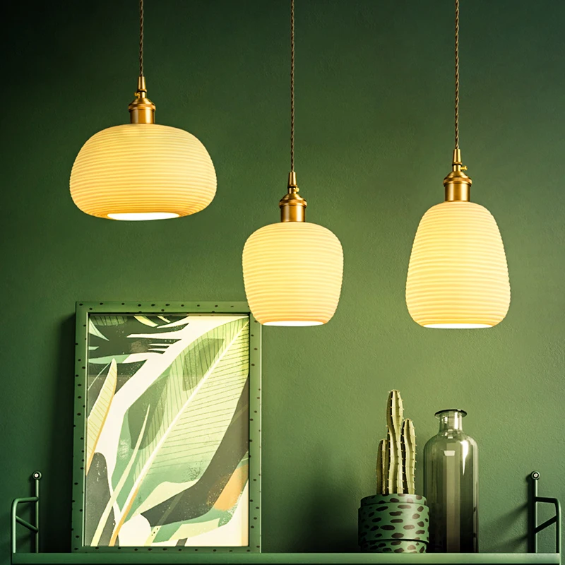 

Japan Style Copper Pendant Lights Lamp Ceramic Hanging Lamp Nordic Pending lighting Living Room Dining Room Bedroom Loft Decor