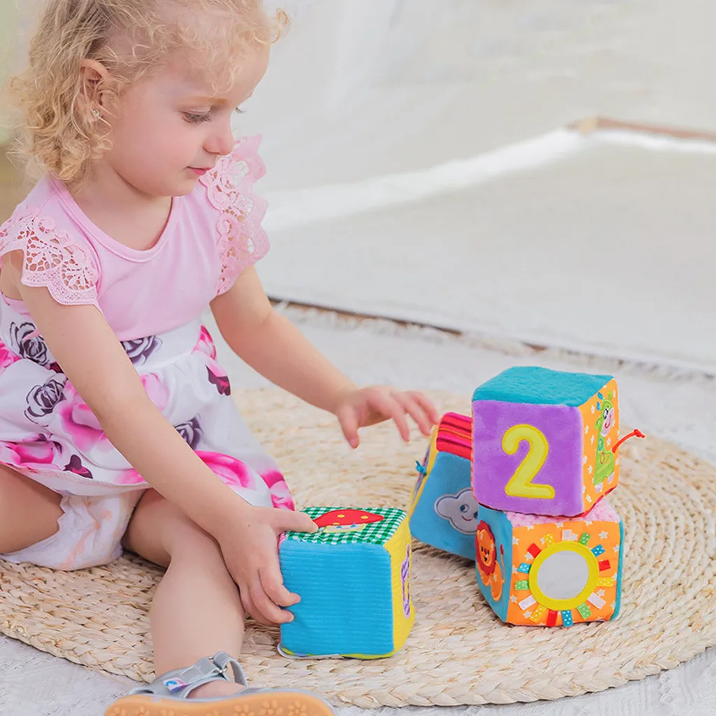 4 в 1 3D Мягкие кубики для детей головоломки детские игрушки для малышей 1 год ткань магическое здание обучающая игрушка