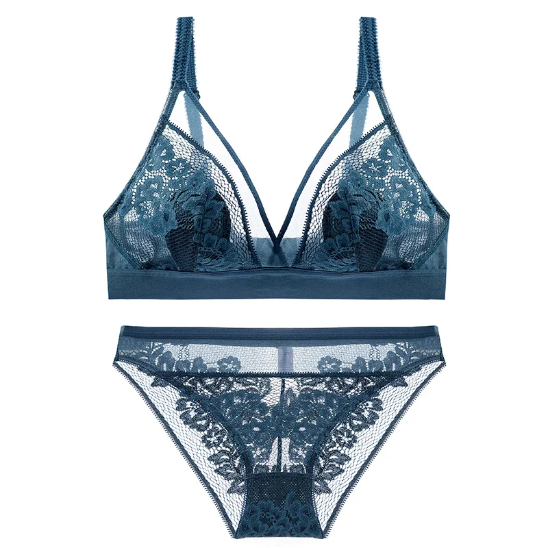 

Super Thin Deep-V Push up Bra Sets For Women Sexy Triangle Cup Lace Bra Sets Ultra Thin Brassiere Girl Top Bh Minimizer Bra Sets