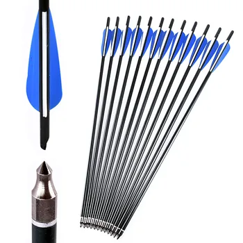 

Archery Carbon Arrow Bolts 12pcs/lot 20inch Length OD8.8mm Replaceable Arrowhead 4 inch feather for Hunting Compound bow