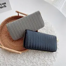 

Women Leather Woven Style Wallets Long Zipper Multi-function Coin Purses Female High Capacity Clutch Phone Bag Money Clip