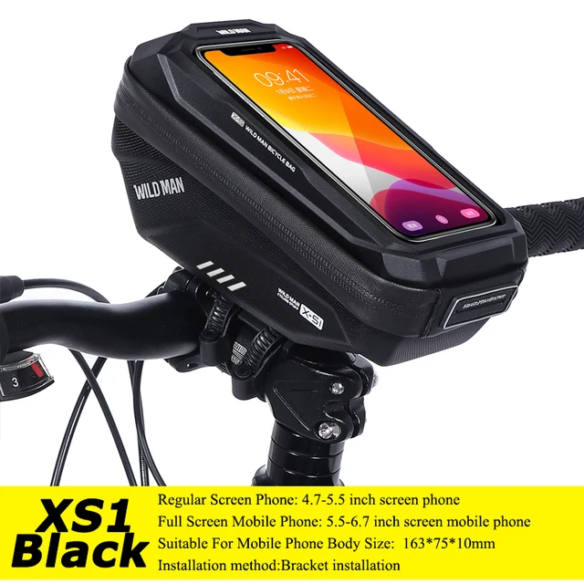 WILD MAN Rainproof Bicycle Bag Hard Shell Bike Front Bag Touch Screen Cycling Bag 6.7 Inch Phone Case Bag Bicycle Accessories XS1 Black