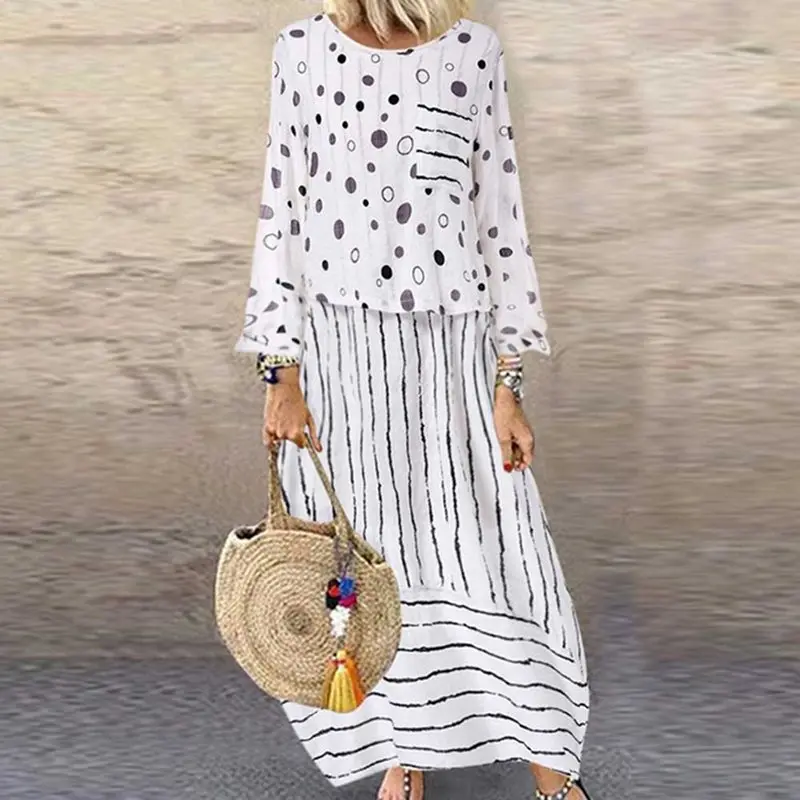 

White Vintage Maxi Dress Women Elegant Party Robe Casual Long Sleeve Loose Long Dresses Plus Size Boho Dress Robe Femme Vestidos