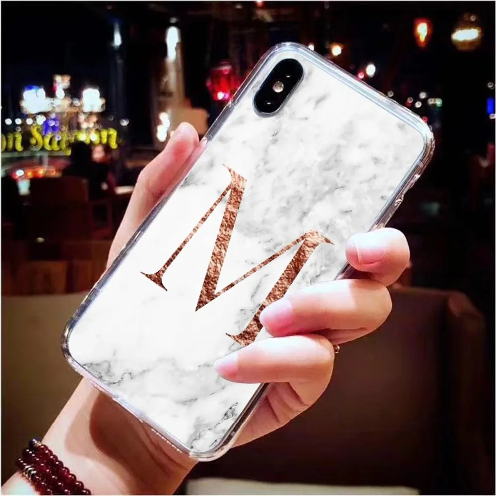 Письмо монограмма A B C D белый мрамор Мягкий ТПУ чехол для телефона iphone 5S 5 SE 6 6s Plus 7 7Plus 8 8Plus X XS Max XR