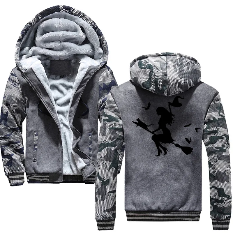 Новинка XXXXL, модная толстовка с капюшоном «ведьма» на палочке, куртка для мужчин, зимний теплый Свитшот флисовый, Толстая куртка с капюшоном, пуловер - Цвет: gray