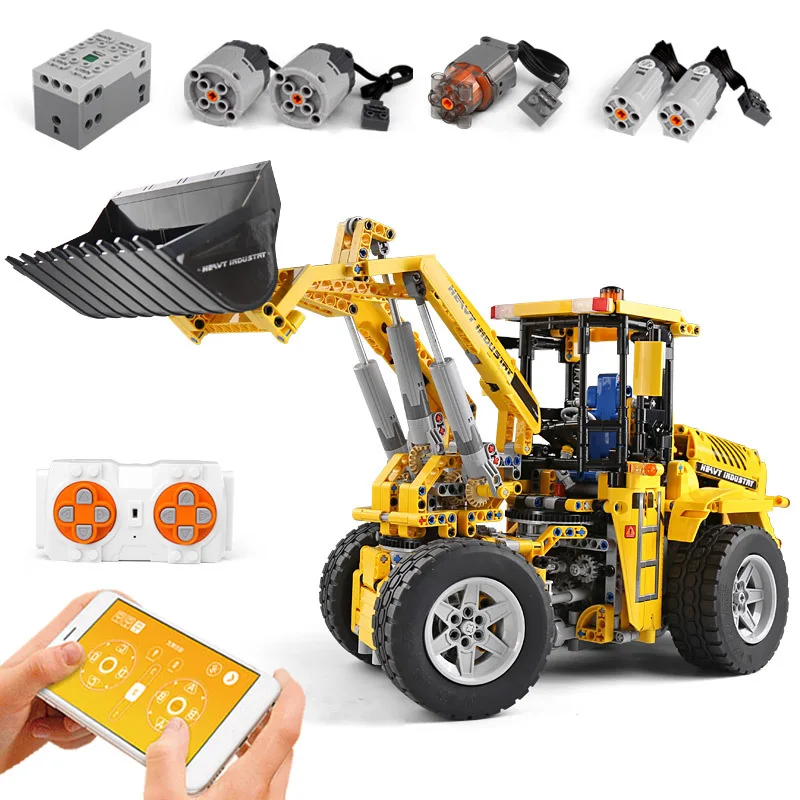 

Building block Yuxing 13122 engineering vehicle series wheeled reprint bulldozer remote control electric APP assembling and inse