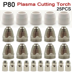 25pcs P80 Plasma Welding Cutting Torch Consumable Cutting CNC 60A 80A 100A P80 Plasma Torch Shield Cup Tip Electrode Nozzle
