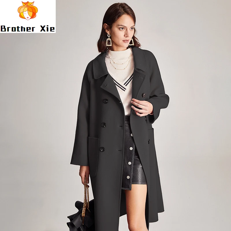 

New arrival 2020 high quality 100% wool overcoat winter spring coat long red double faced cashmere coat women's pure wool coat
