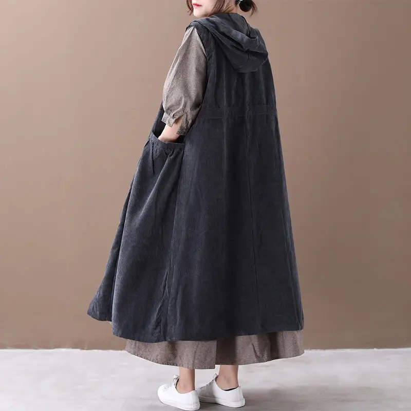 Женское винтажное платье жилет свободное вельветовое кардиган без рукавов с