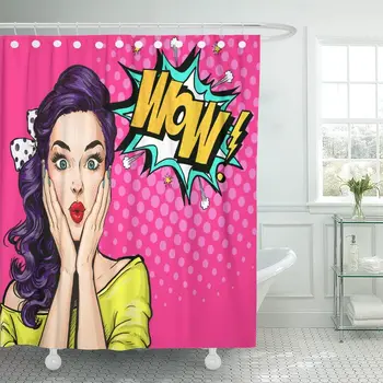 

Pop Surprised Girl Comic Woman Wow Party Birthday Romantic Shower Curtain Waterproof 60 x 72 Inches Set with Hooks