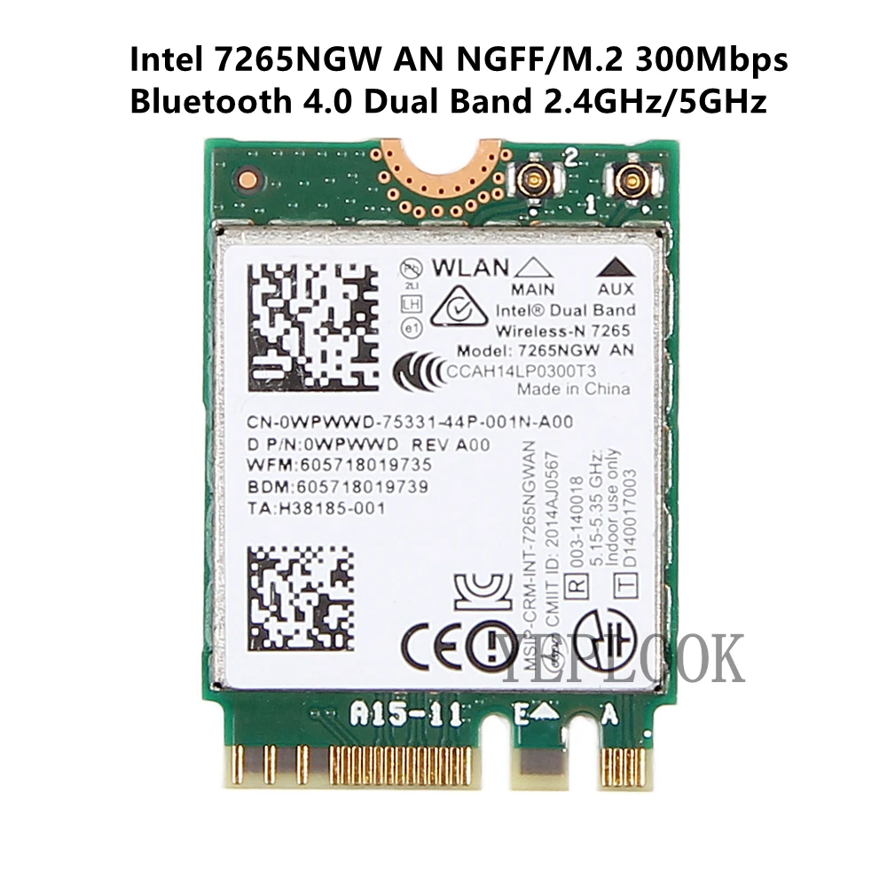 Wifi-карта 7265AN 7265NGW AN NGFF M.2 Dual Band 2 4G/5GHz 802.11a/g/n 300Mbps Wifi + BT4.0 для Asus /Acer/Dell/Samsung/Sony и т. д. |
